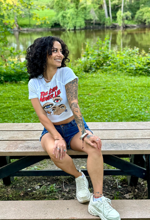 The Eyes Never Lie White Fitted Cropped Tee