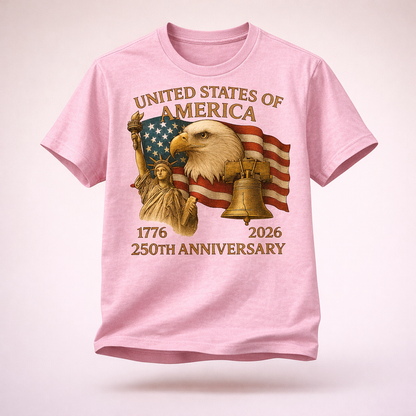 USA 250th  Anniversary T-Shirt 100% Cotton Bella+Canvas