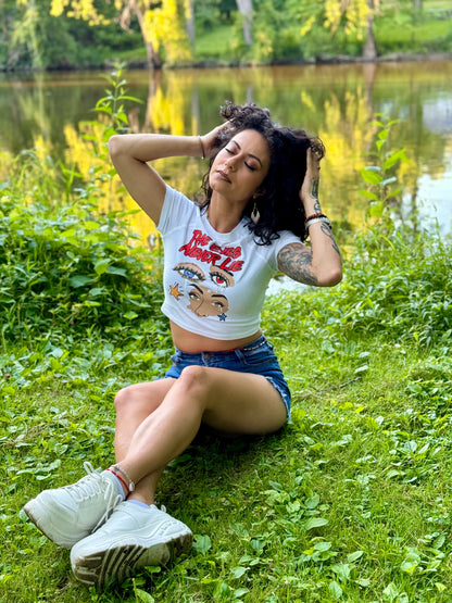 The Eyes Never Lie White Fitted Cropped Tee